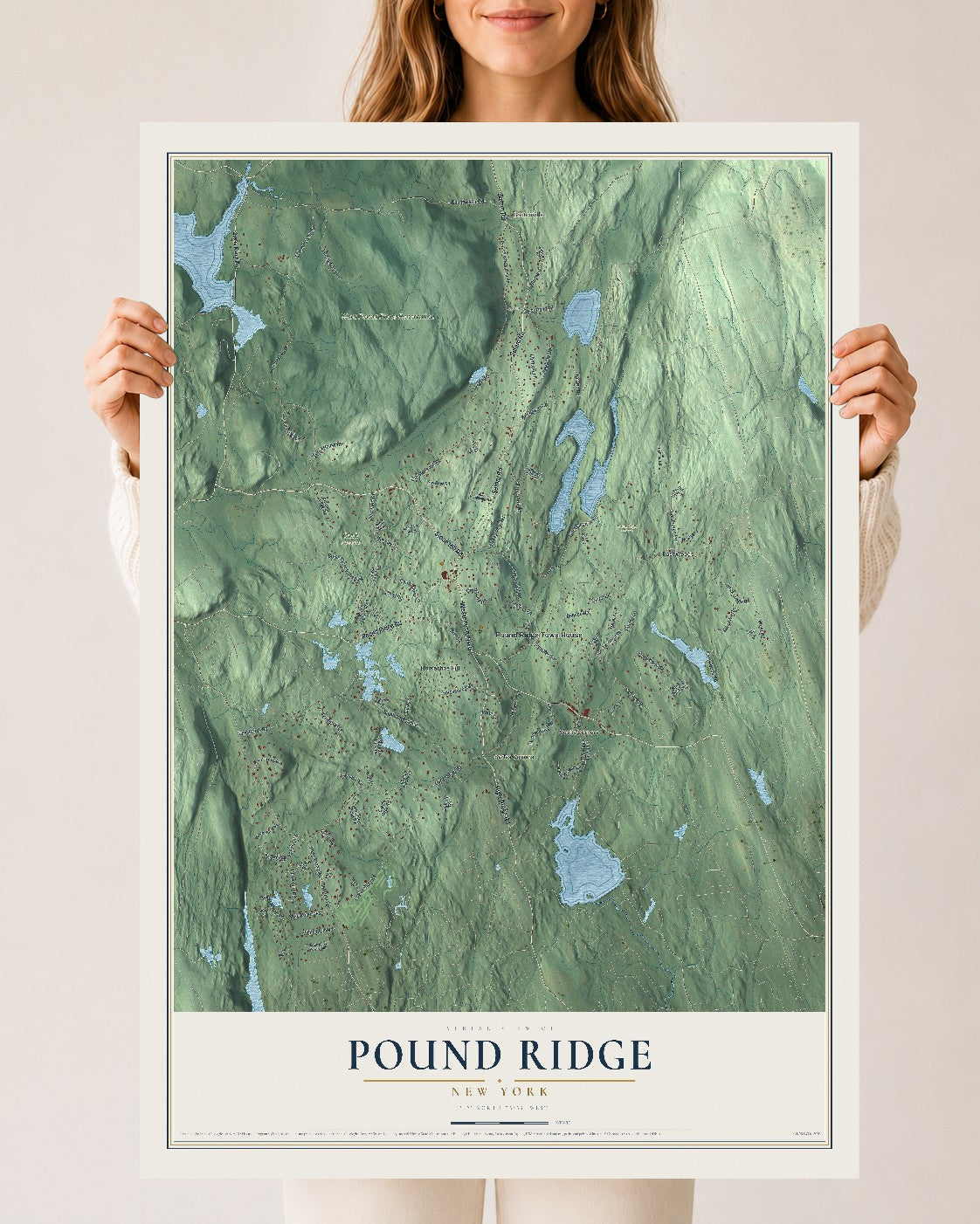 Map of Pound Ridge, New York, 24 x 36 inch unframed archival matte print