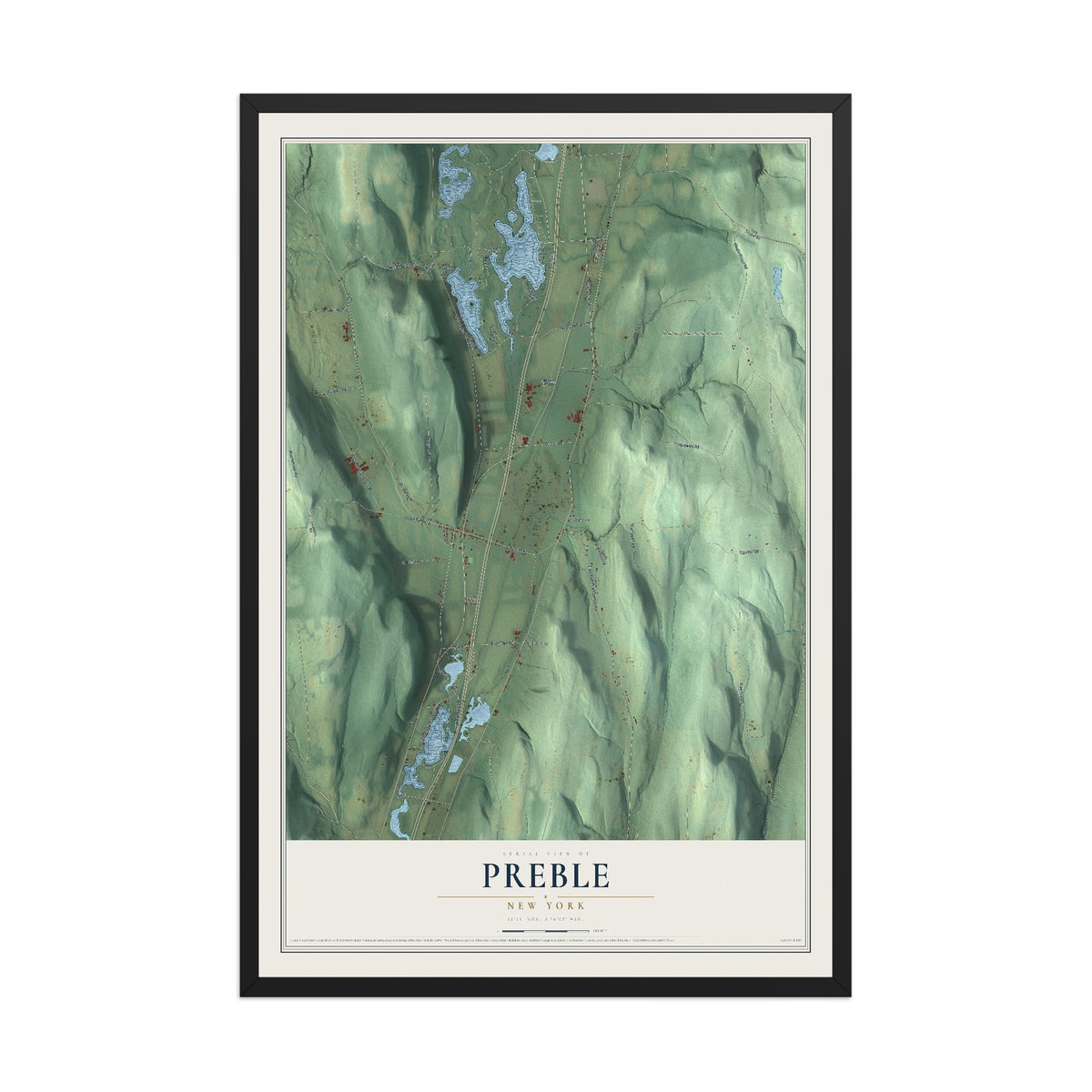 Preble, New York map print, 12" x 18" W/ Black Ayous Wood Frame mockup