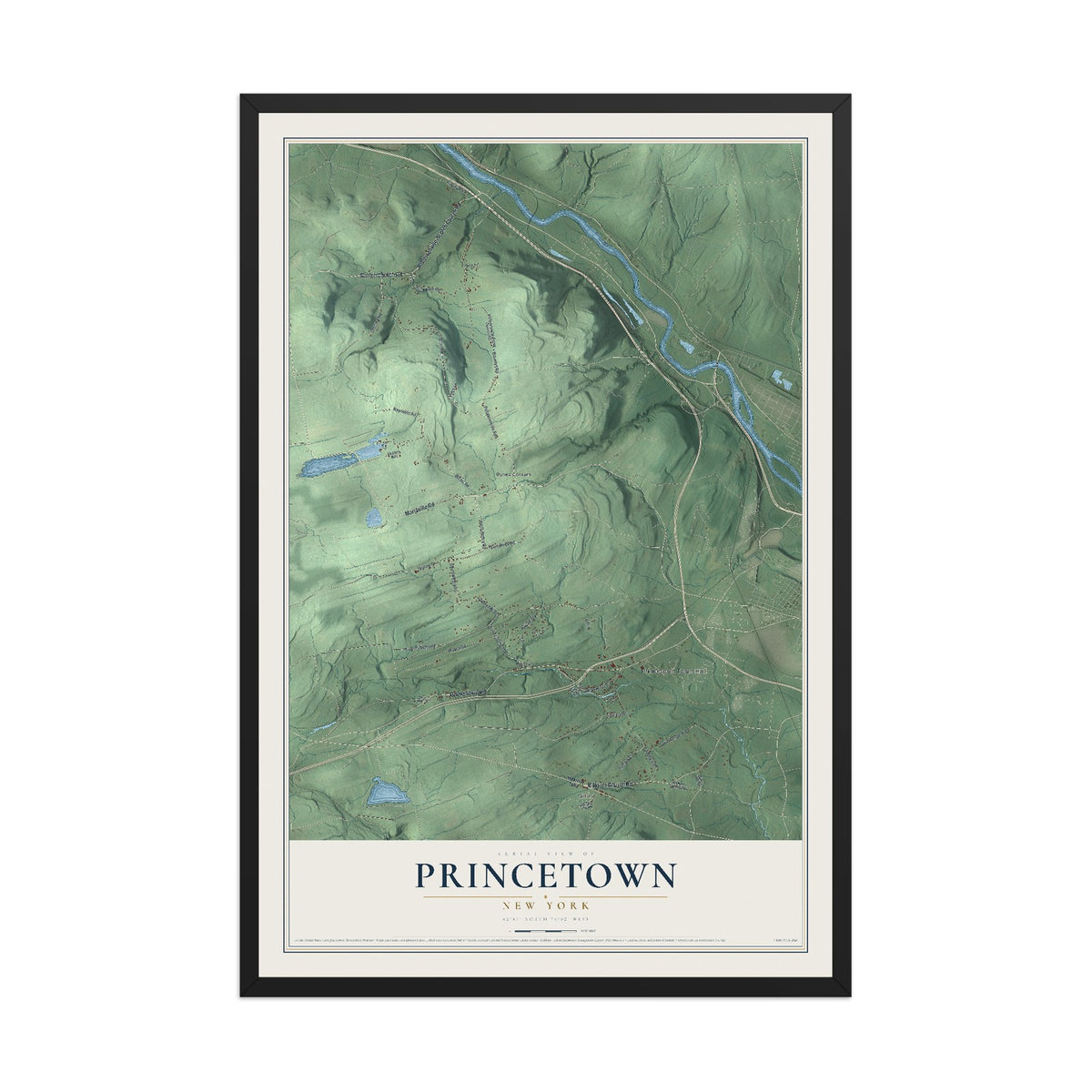 Princetown, New York map print, 12" x 18" W/ Black Ayous Wood Frame mockup
