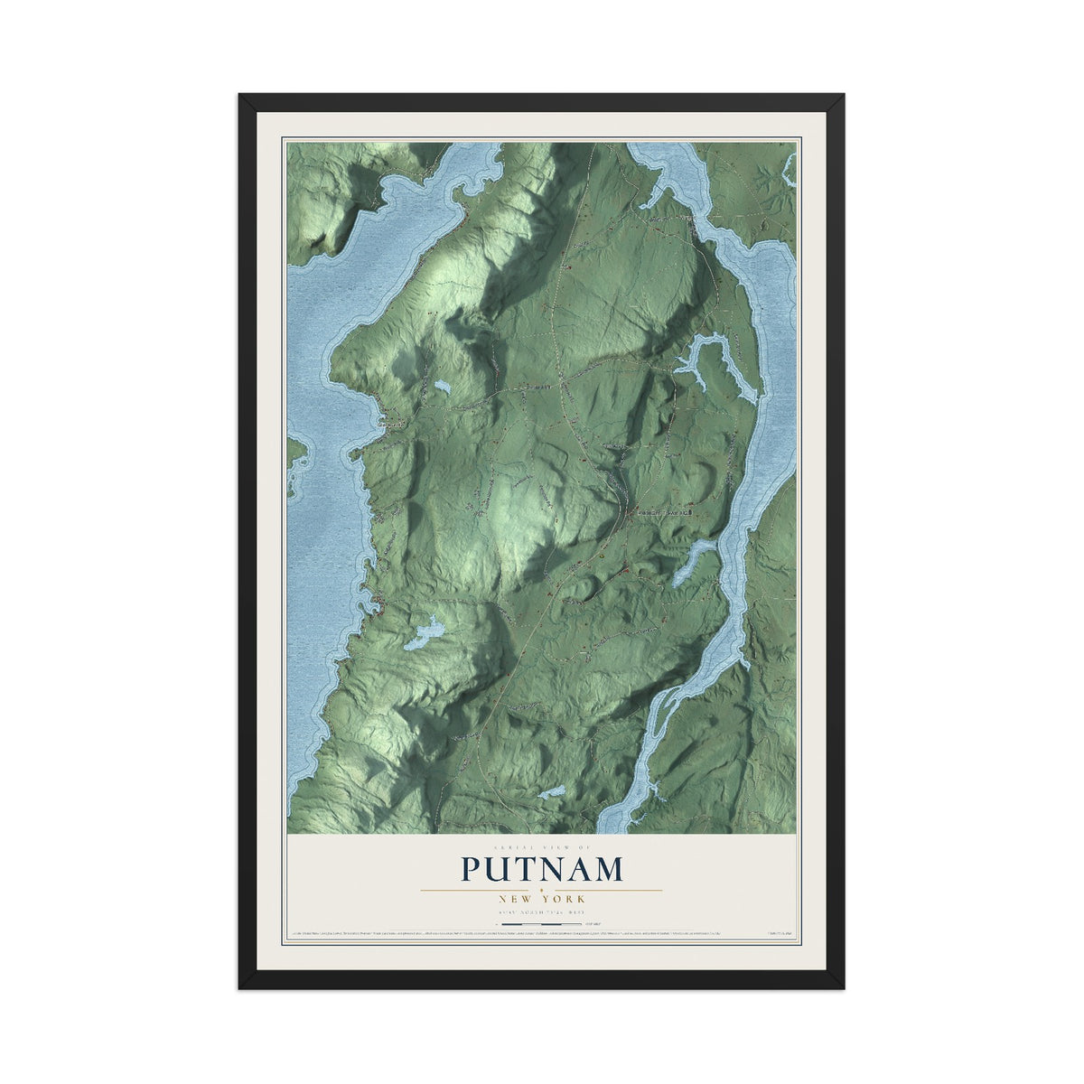 Putnam, New York map print, 12" x 18" W/ Black Ayous Wood Frame mockup