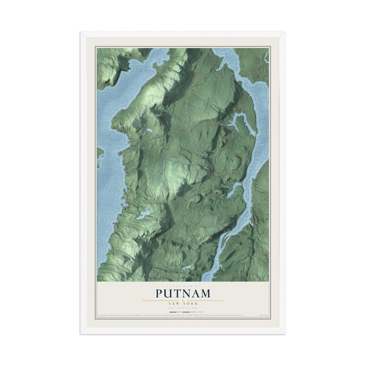 Putnam, New York map print, 12" x 18" W/ White Ayous Wood Frame mockup