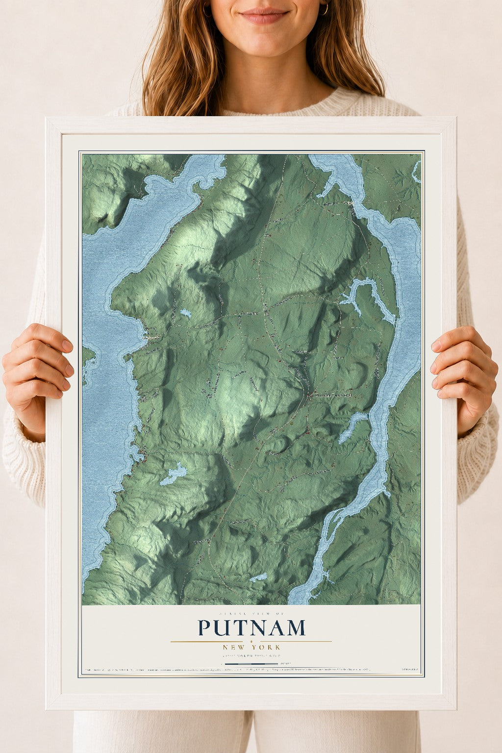 Putnam, New York map print, 18" x 24" W/ White Ayous Wood Frame mockup