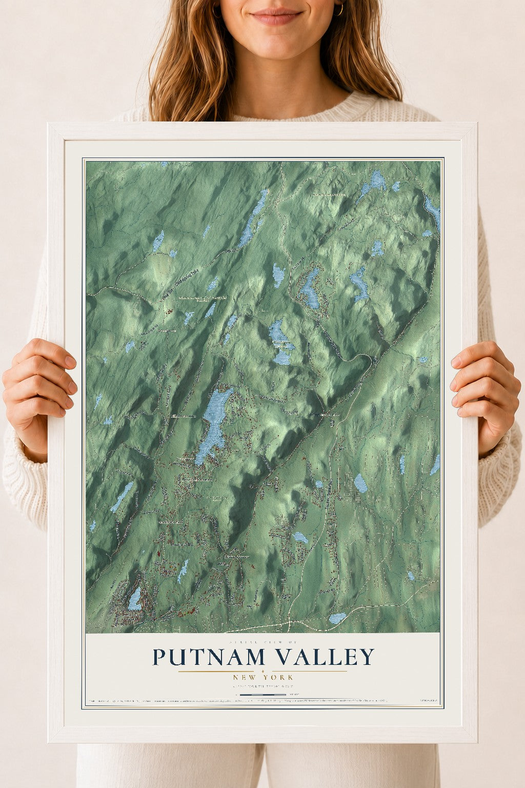 Putnam Valley, New York map print, 18" x 24" W/ White Ayous Wood Frame mockup
