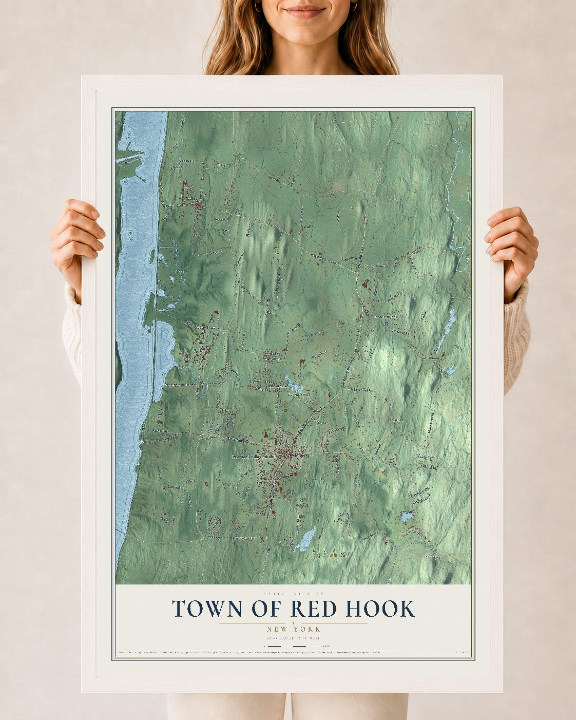 Red Hook, New York map print, 24" x 36" W/ White Ayous Wood Frame mockup