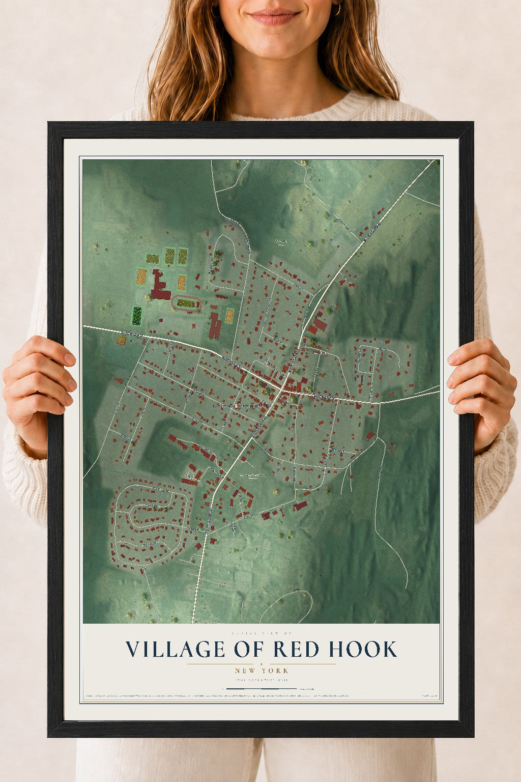 Red Hook, New York map print, 18" x 24" W/ Black Ayous Wood Frame mockup