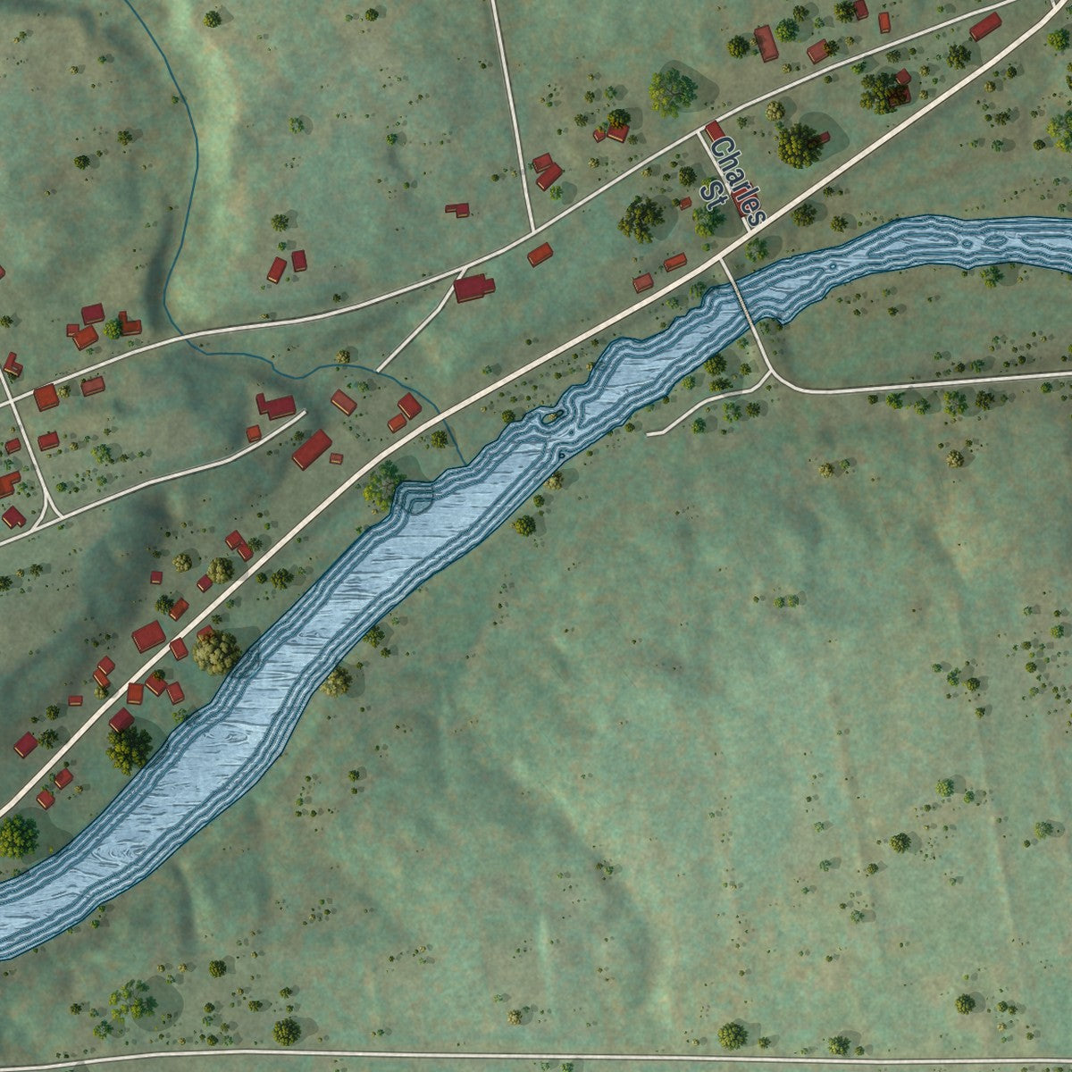 Close-up of the map of Redford, New York print showing street and building detail