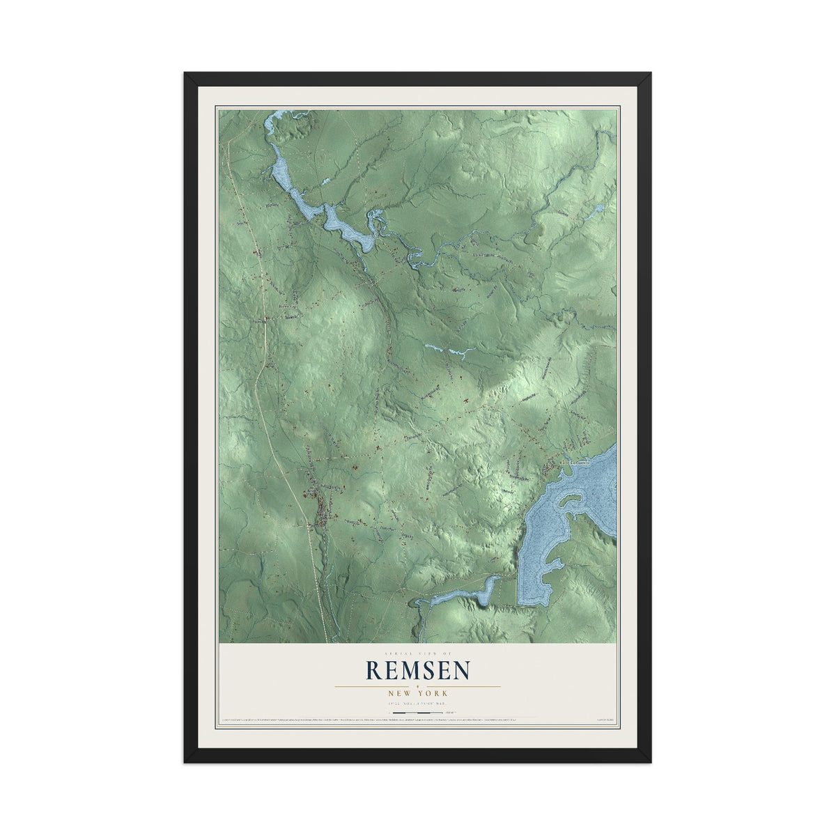 Remsen, New York map print, 12" x 18" W/ Black Ayous Wood Frame mockup