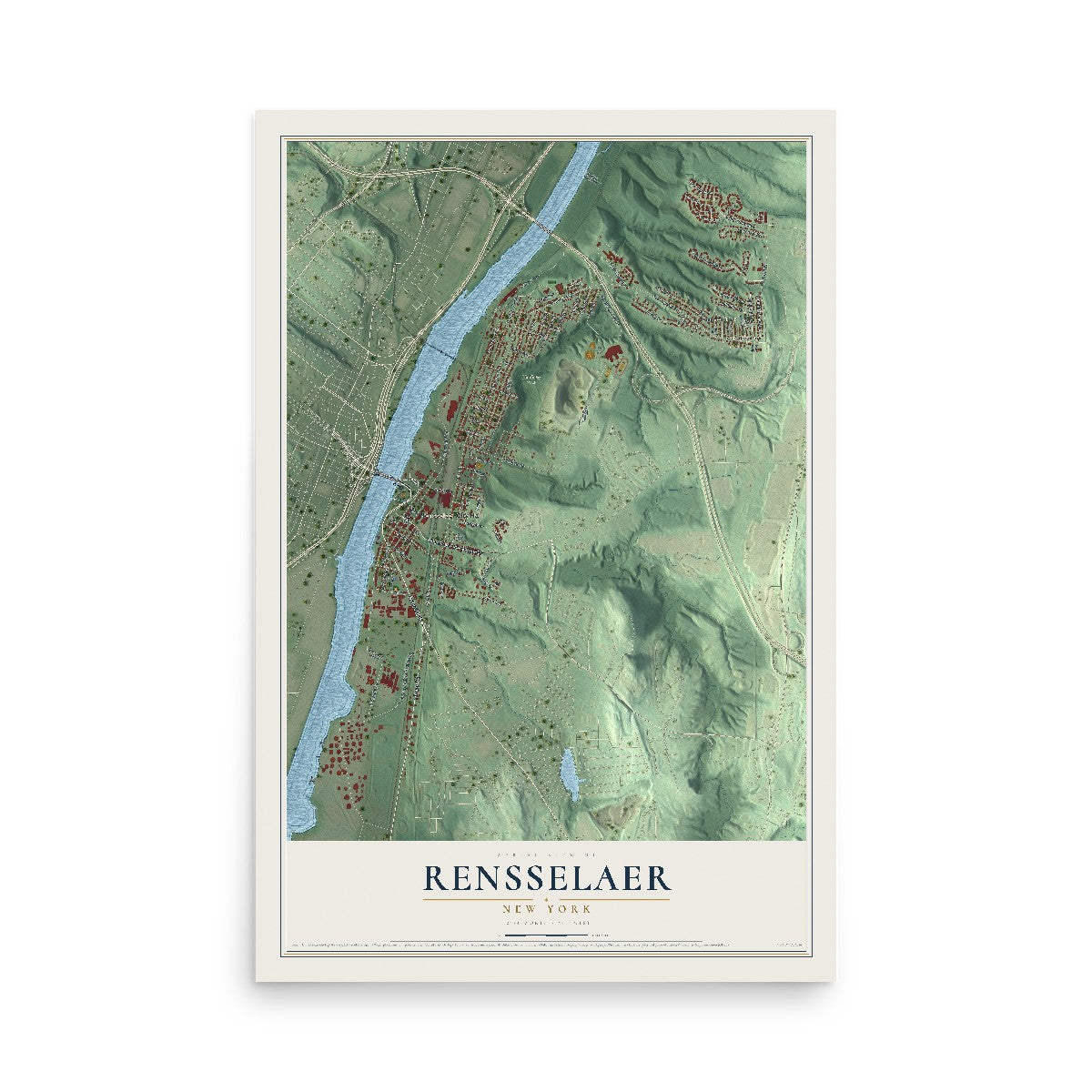 Rensselaer, New York map print, 12" x 18" Archival Matte Print mockup