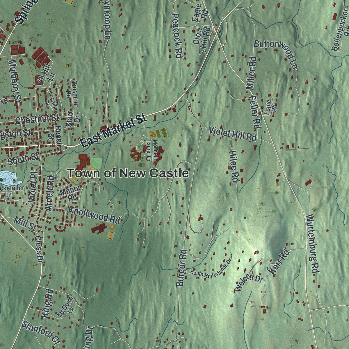 Close-up 2 of the Rhinebeck, New York map artwork