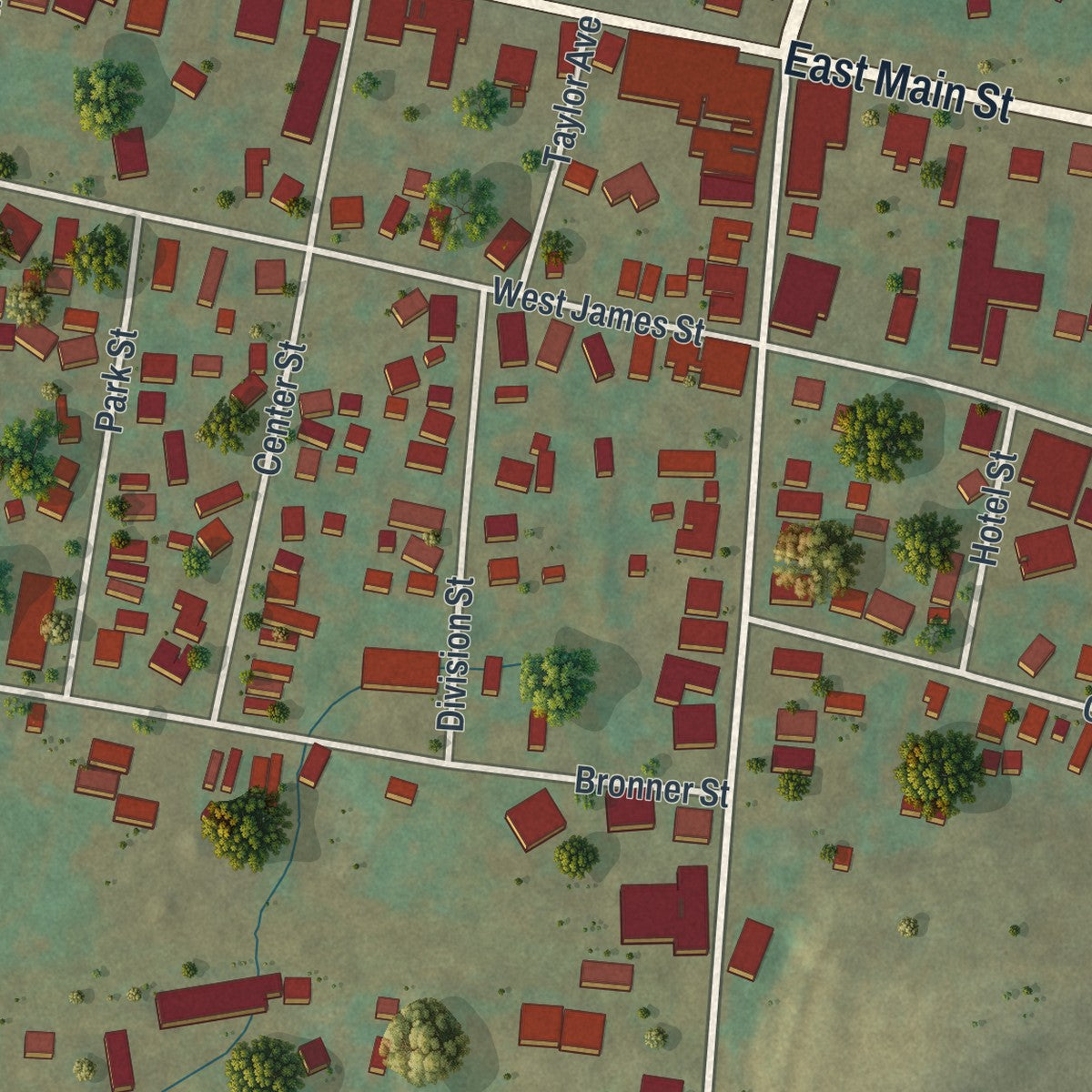 Close-up of the map of Richfield Springs, New York print showing street and building detail