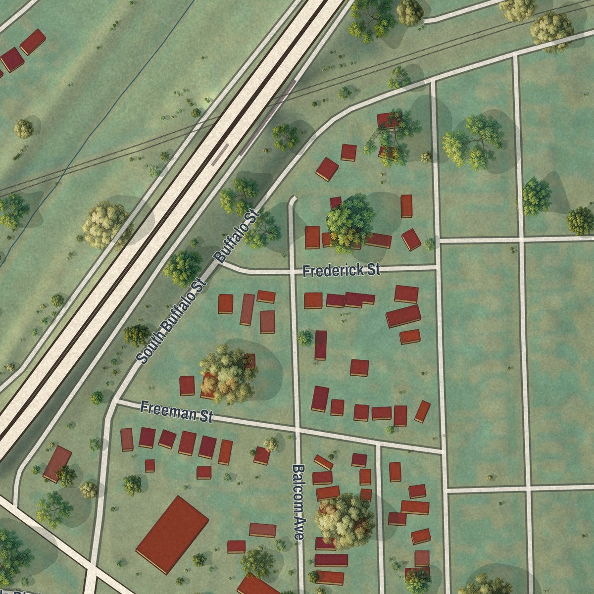 Close-up of the map of Riverside, New York print showing street and building detail