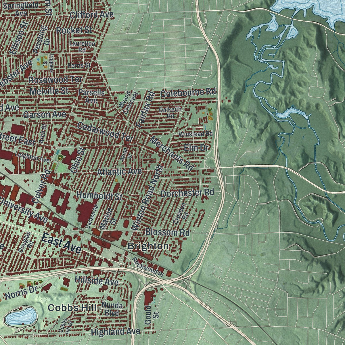 Close-up 2 of the Rochester, New York map artwork