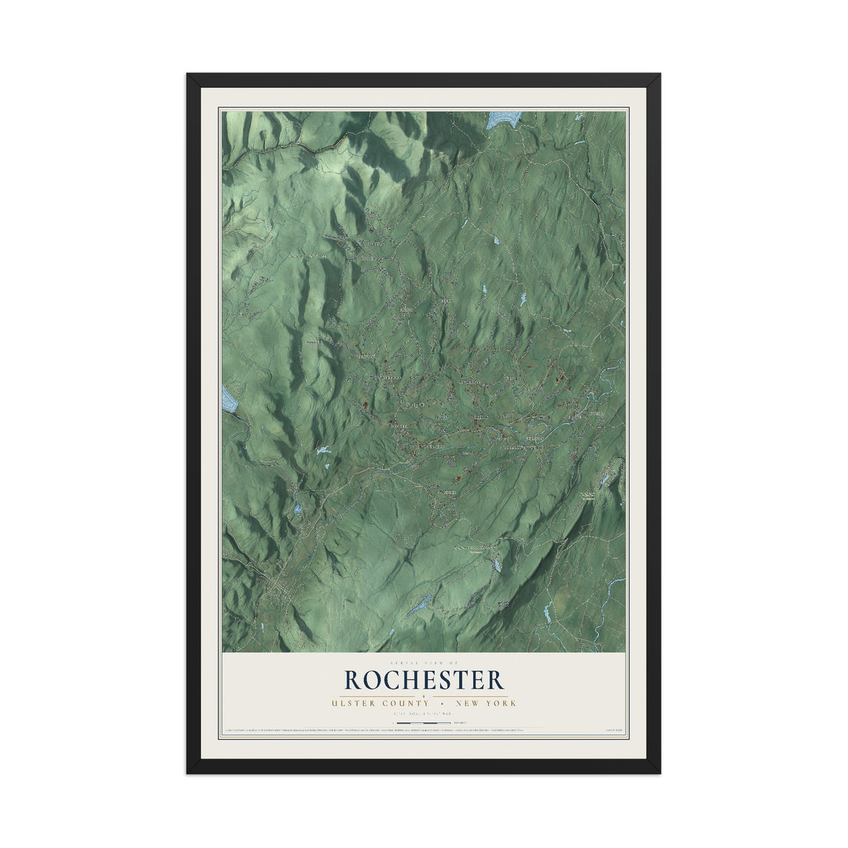 Rochester, New York map print, 12" x 18" W/ Black Ayous Wood Frame mockup