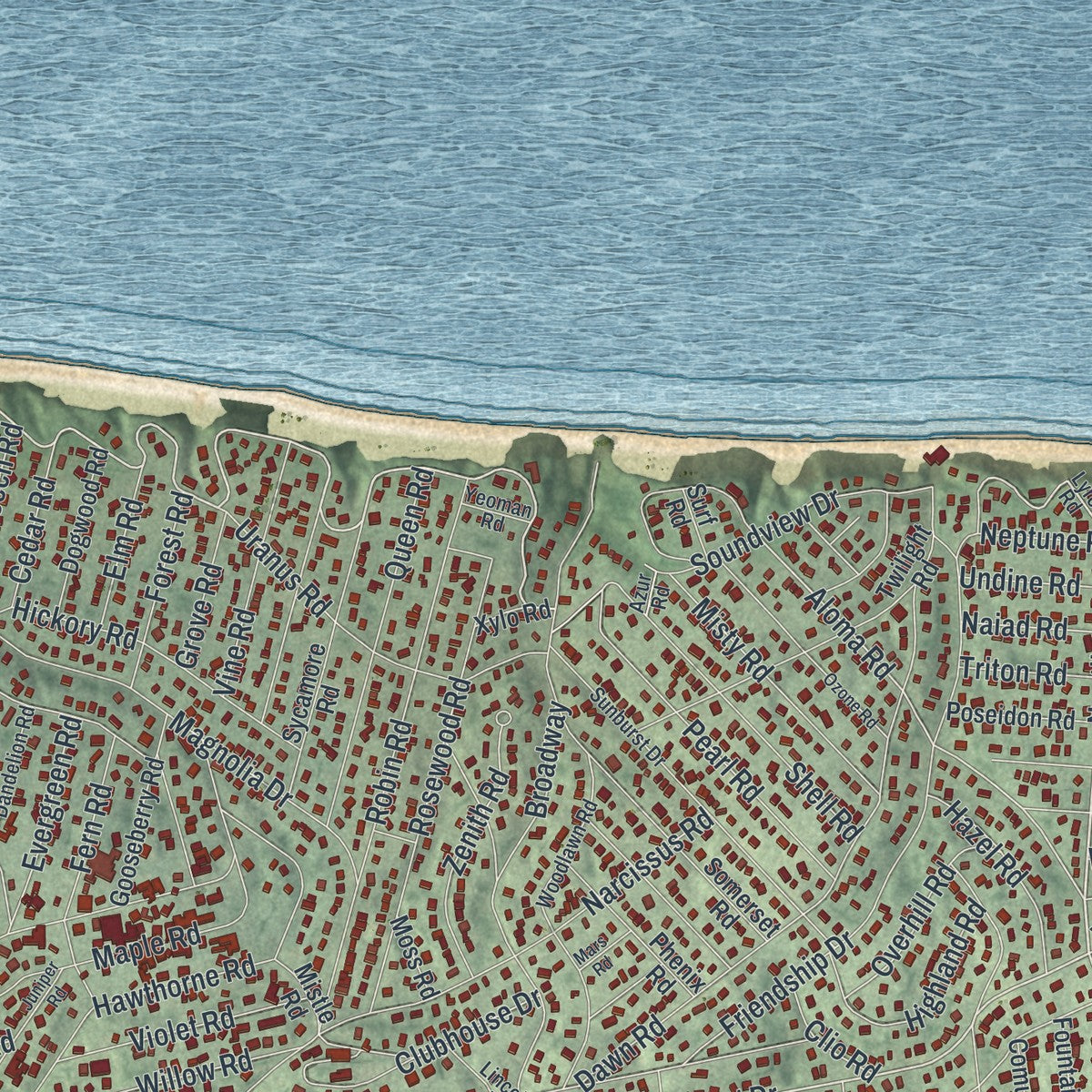 Close-up 1 of the Rocky Point, New York map artwork