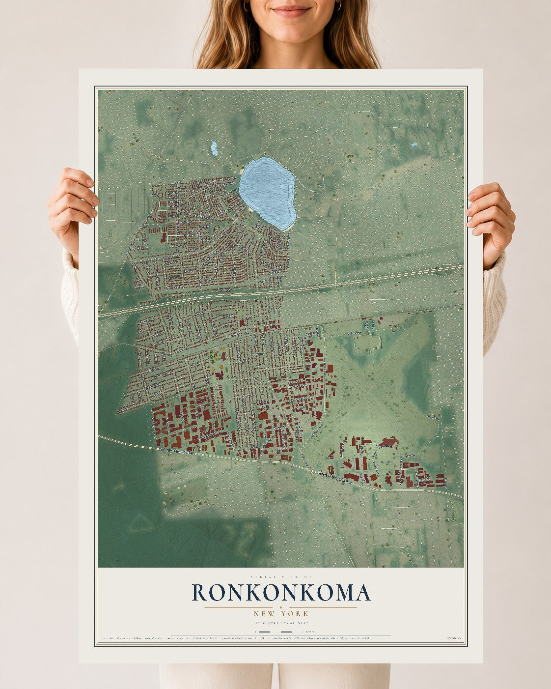 Ronkonkoma, New York map print, 24" x 36" Archival Matte Print mockup
