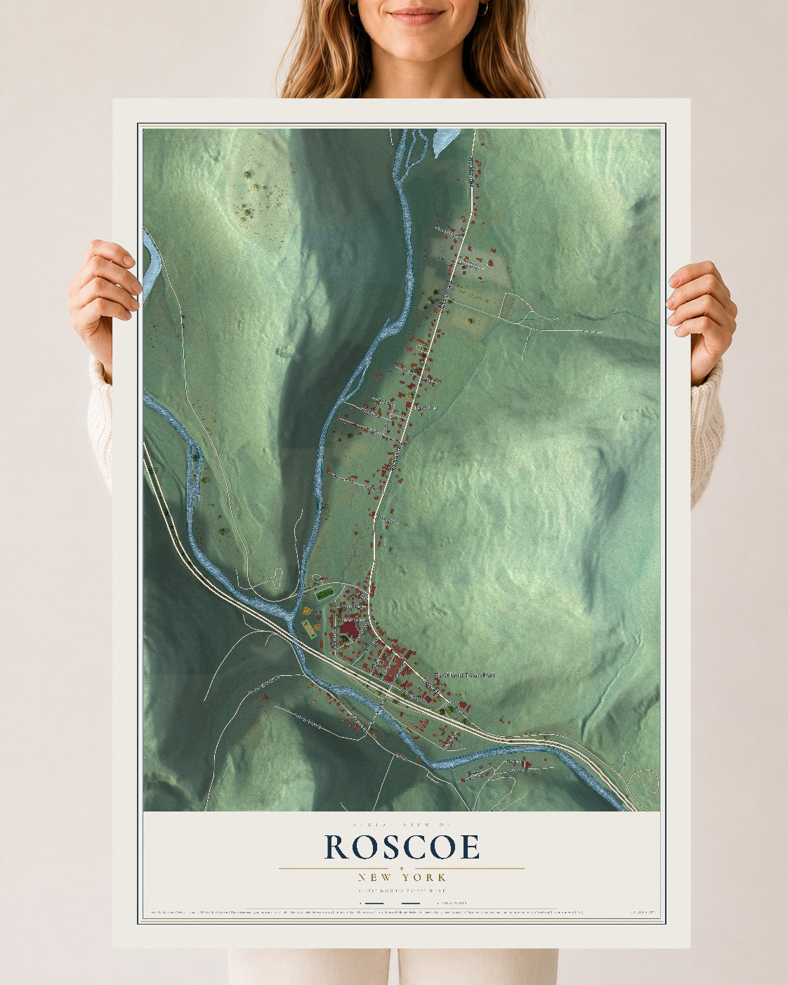 Roscoe, New York map print, 24" x 36" Archival Matte Print mockup