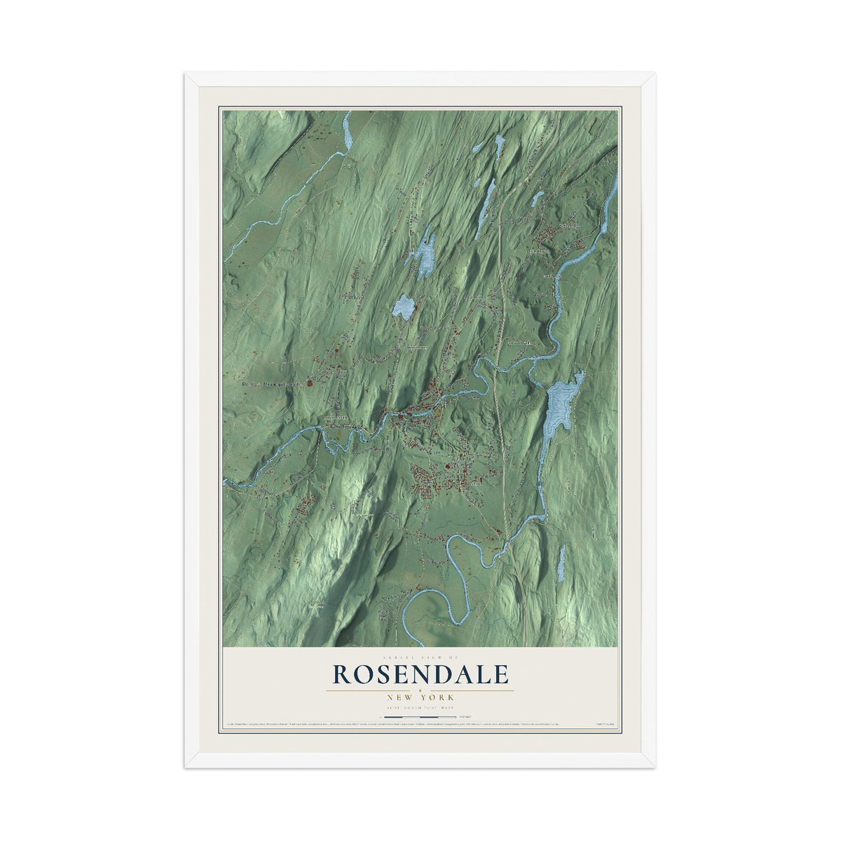 Rosendale, New York map print, 12" x 18" W/ White Ayous Wood Frame mockup