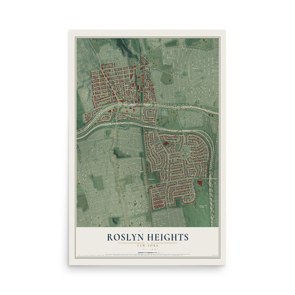 Roslyn Heights, New York map print, 12" x 18" Archival Matte Print mockup