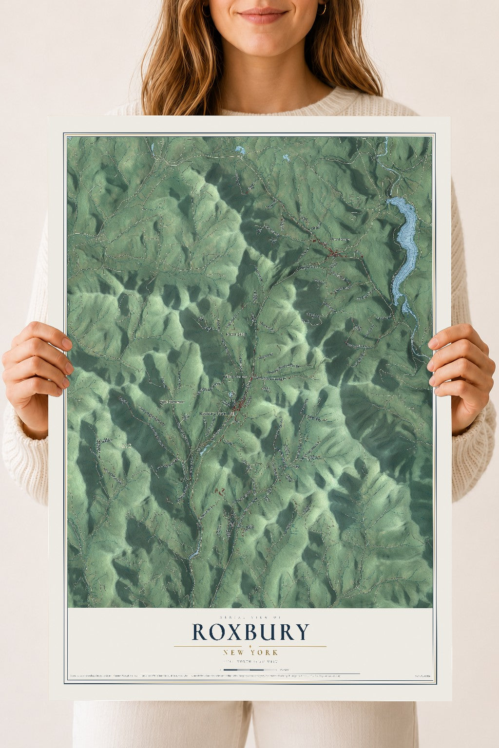 Roxbury, New York map print, 18" x 24" Archival Matte Print mockup