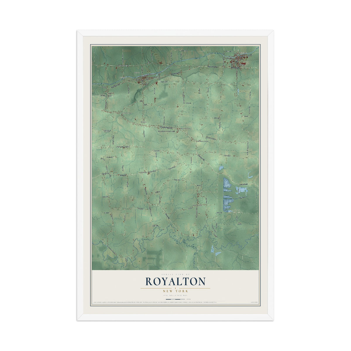 Royalton, New York map print, 12" x 18" W/ White Ayous Wood Frame mockup