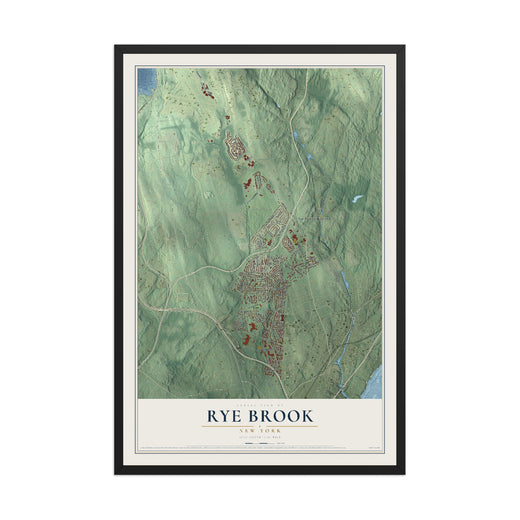 Map of Rye Brook, New York, 12 x 18 inch print in a black wood frame