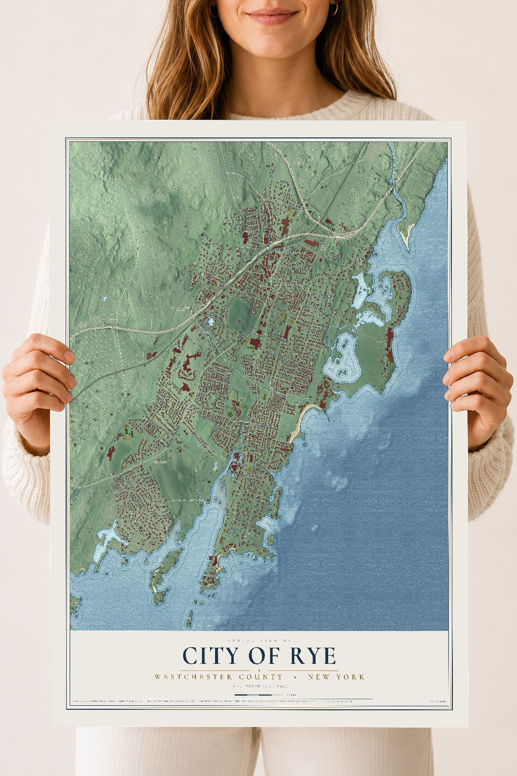 Rye, New York map print, 18" x 24" Archival Matte Print mockup