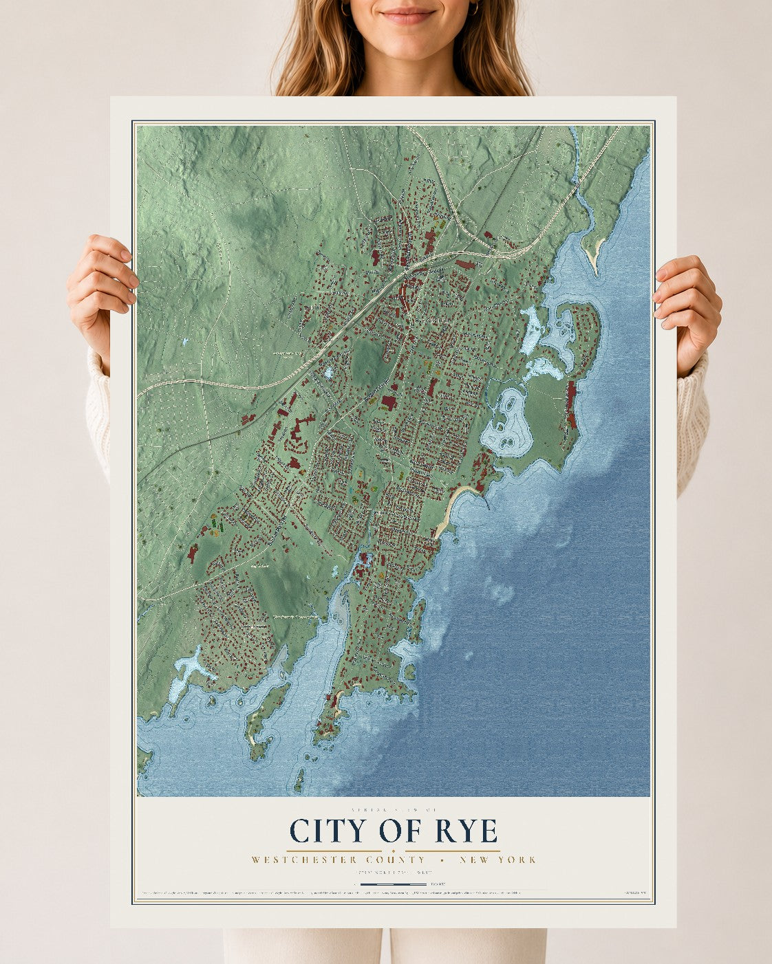Rye, New York map print, 24" x 36" Archival Matte Print mockup