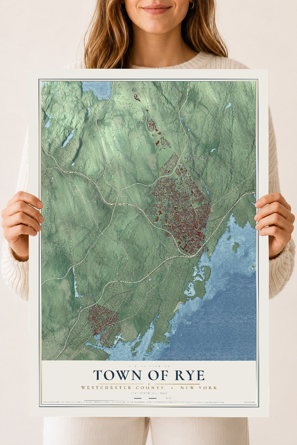 Map of the Town of Rye, Westchester County, New York, 18 x 24 inch unframed archival matte print