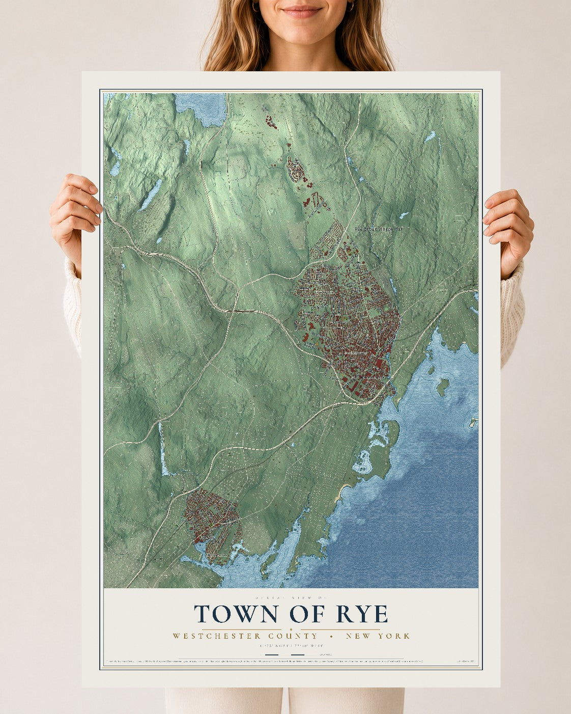 Map of the Town of Rye, Westchester County, New York, 24 x 36 inch unframed archival matte print