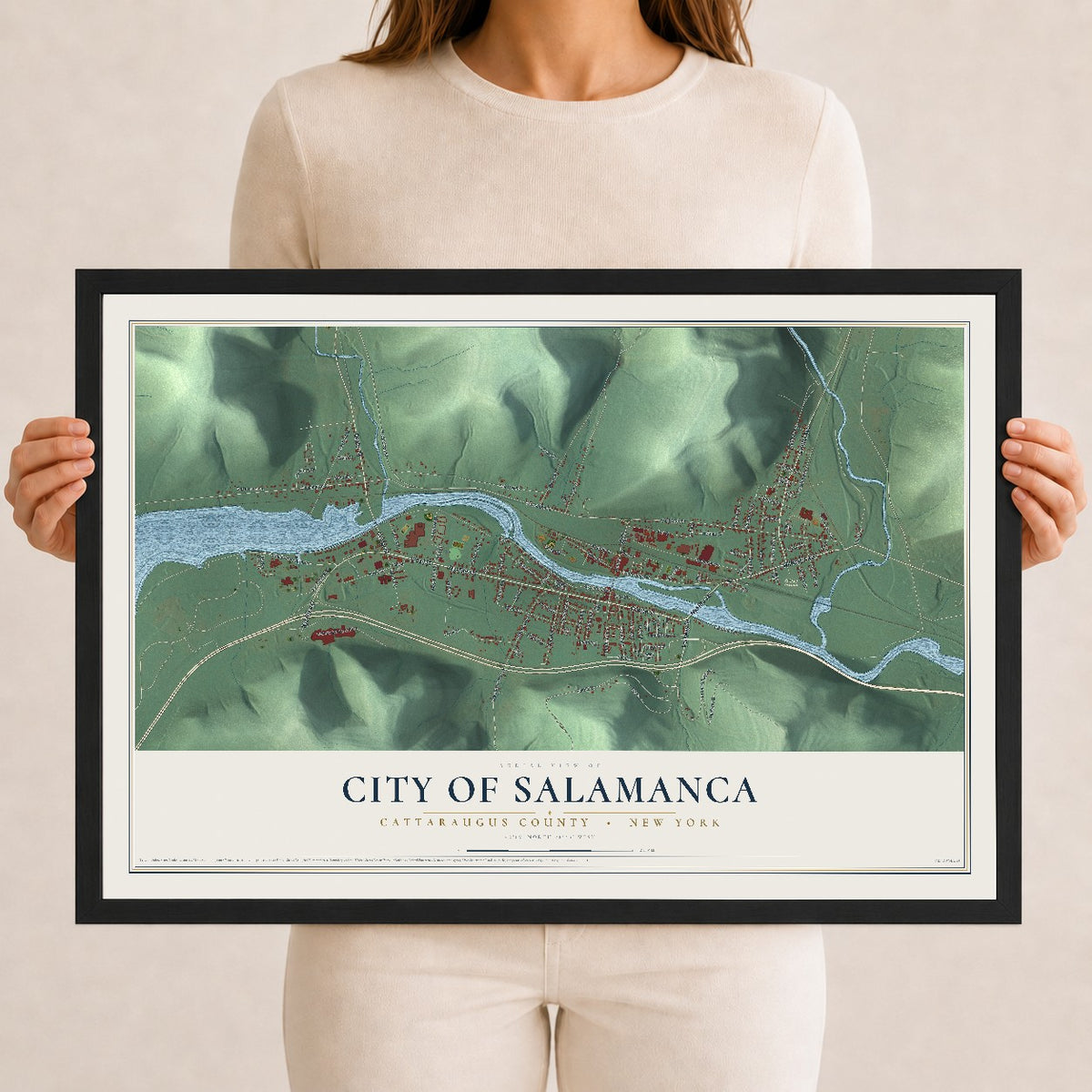 Map of the City of Salamanca, Cattaraugus County, New York, 12 x 18 inch print in a black wood frame