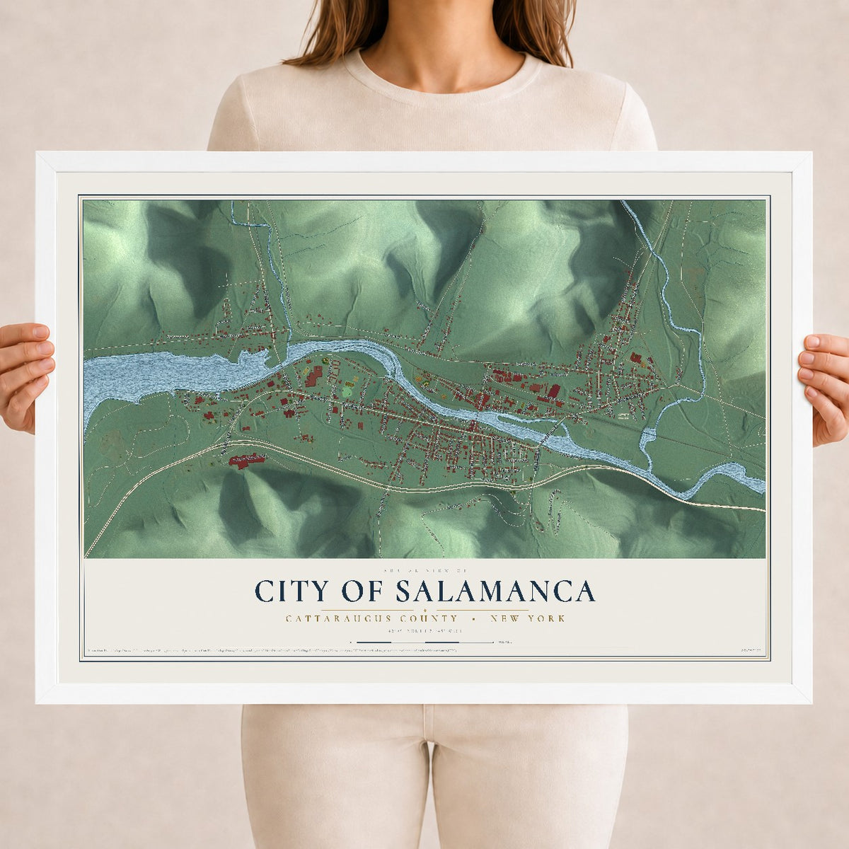 Map of the City of Salamanca, Cattaraugus County, New York, 18 x 24 inch print in a white wood frame
