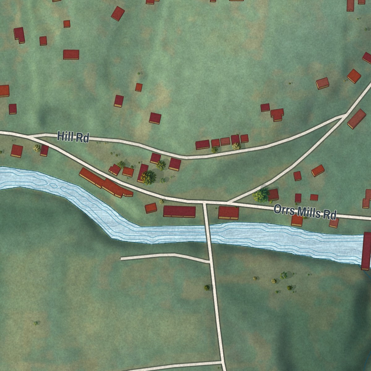 Close-up of the map of Salisbury Mills, New York print showing street and building detail