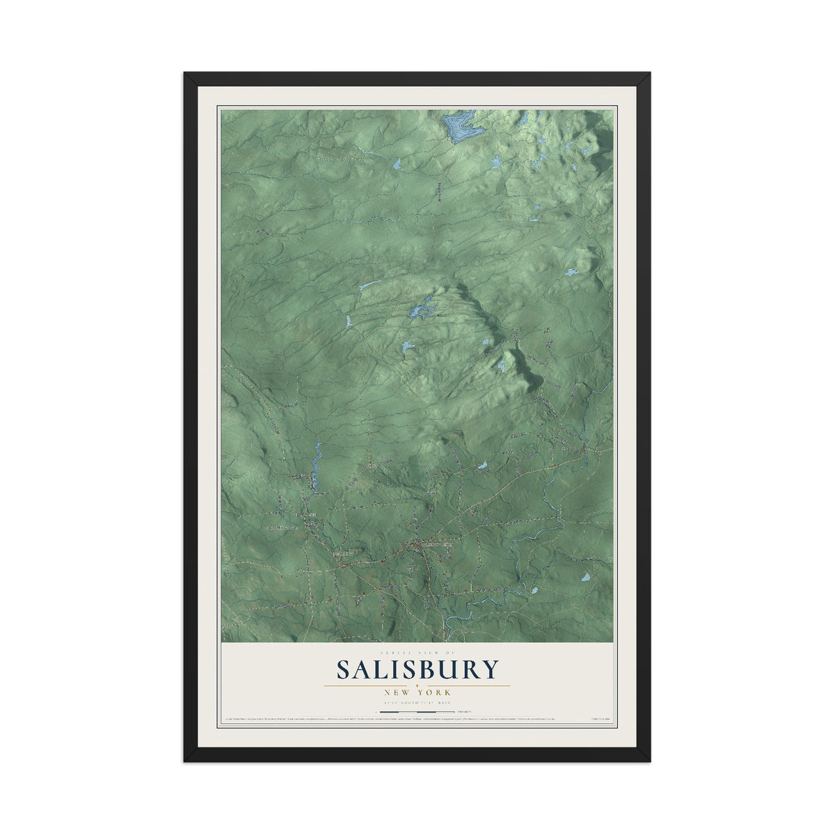Salisbury, New York map print, 12" x 18" W/ Black Ayous Wood Frame mockup