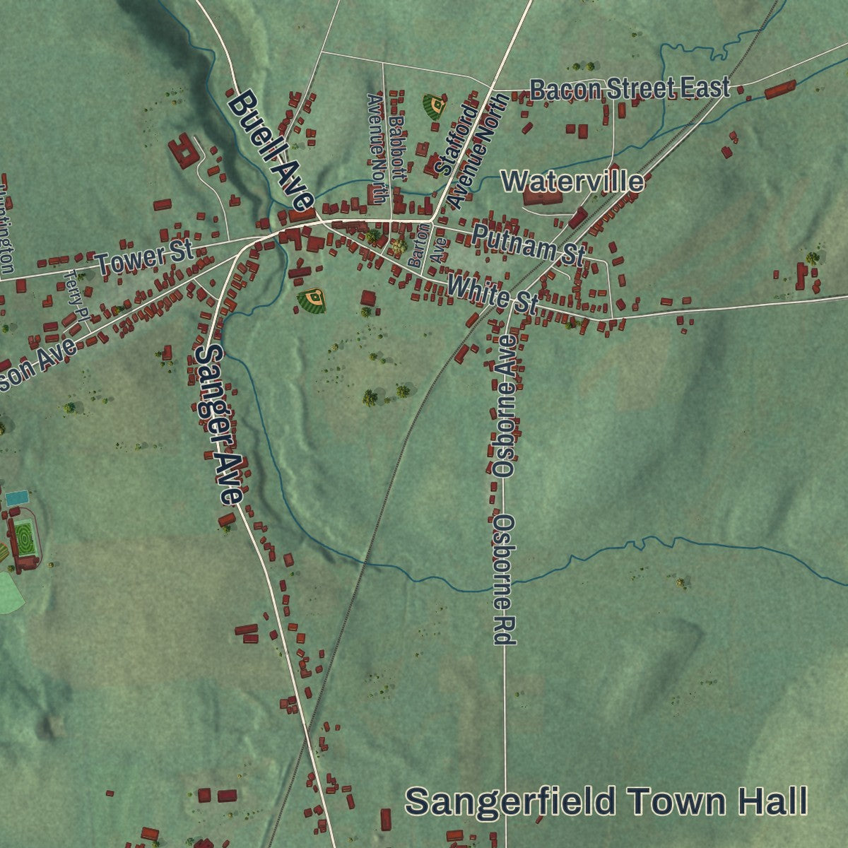 Close-up 1 of the Sangerfield, New York map artwork