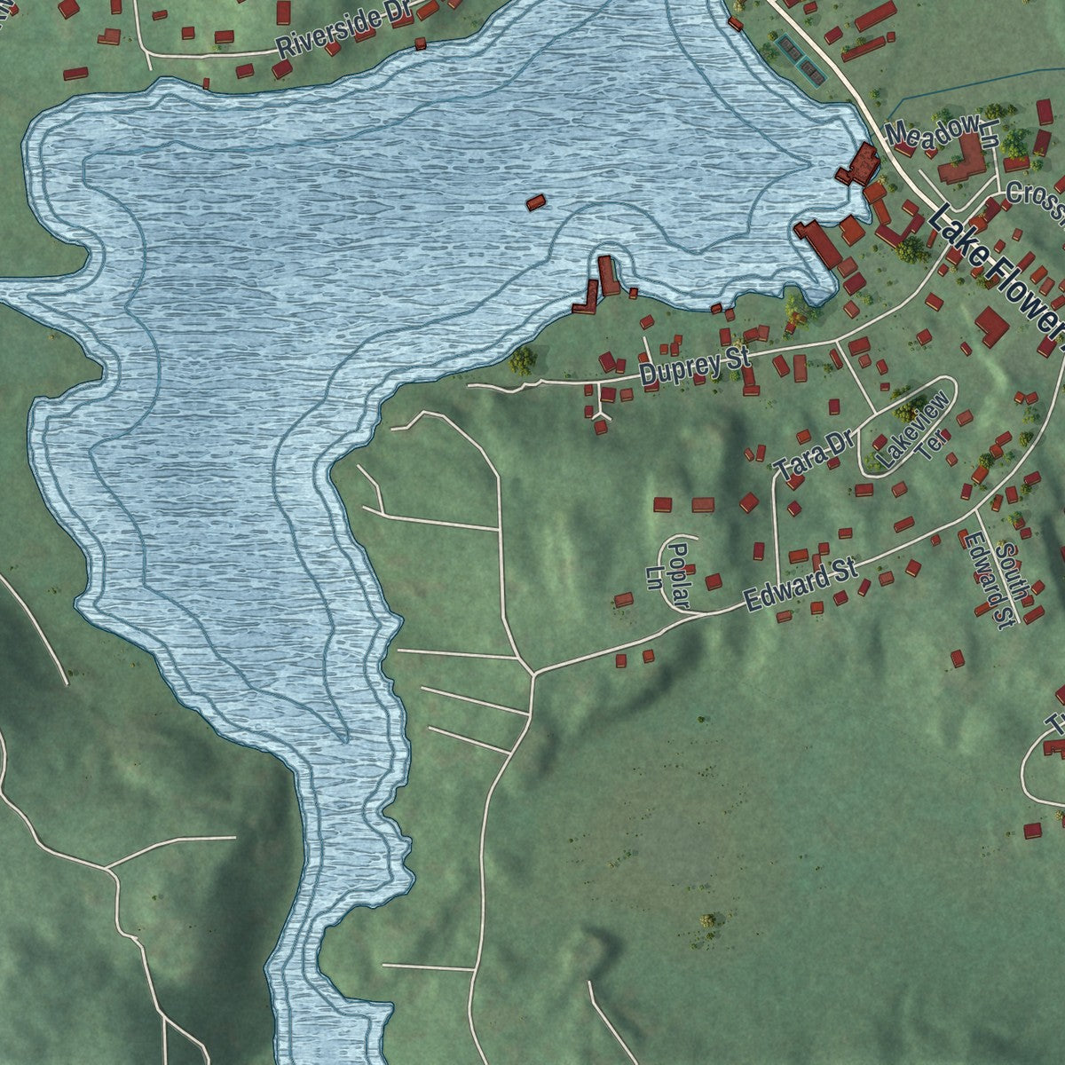 Close-up 2 of the Saranac Lake, New York map artwork