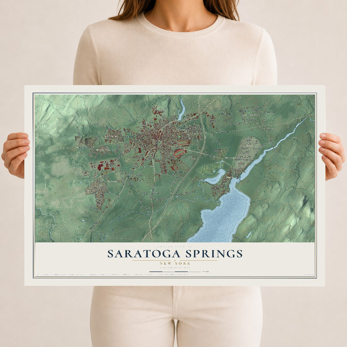 Saratoga Springs, New York map print, 12" x 18" Archival Matte Print mockup