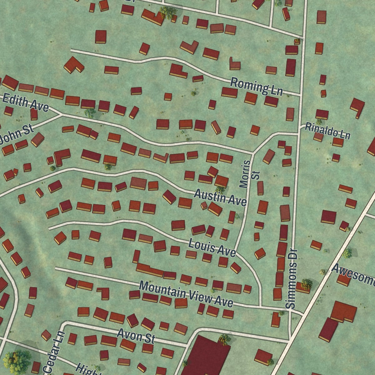 Close-up of the map of Saugerties South, New York print showing street and building detail