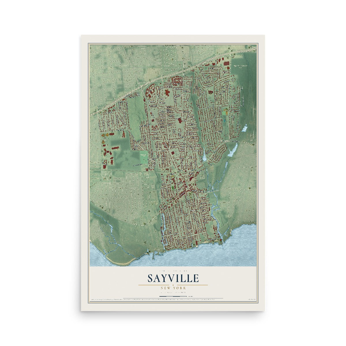 Sayville, New York map print, 12" x 18" Archival Matte Print mockup