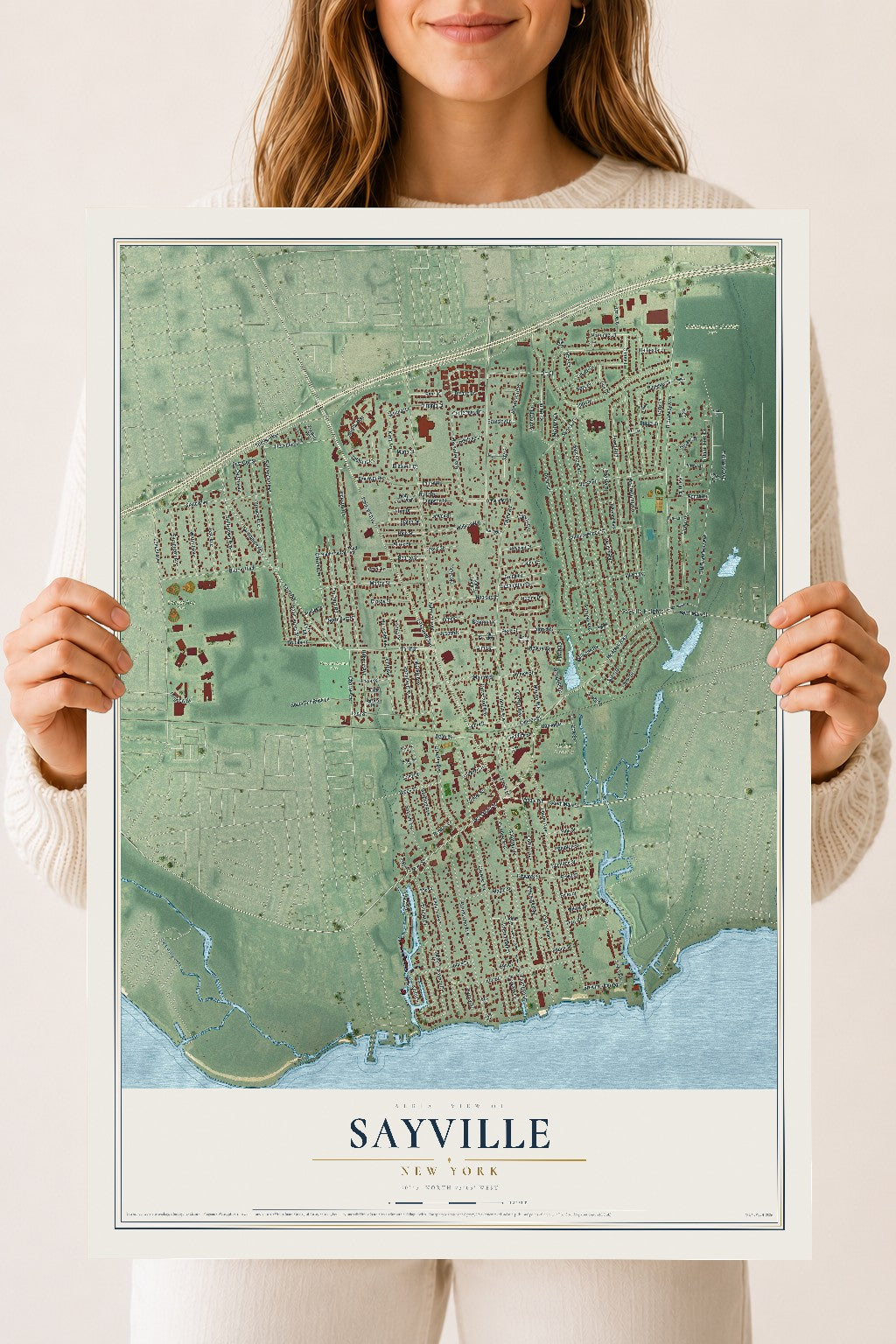 Sayville, New York map print, 18" x 24" Archival Matte Print mockup