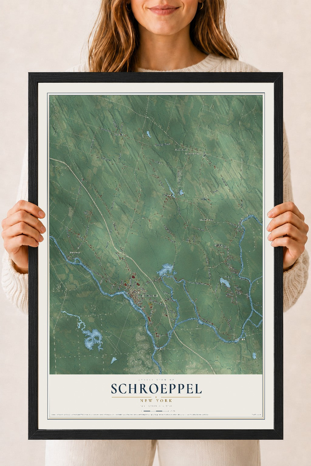 Schroeppel, New York map print, 18" x 24" W/ Black Ayous Wood Frame mockup