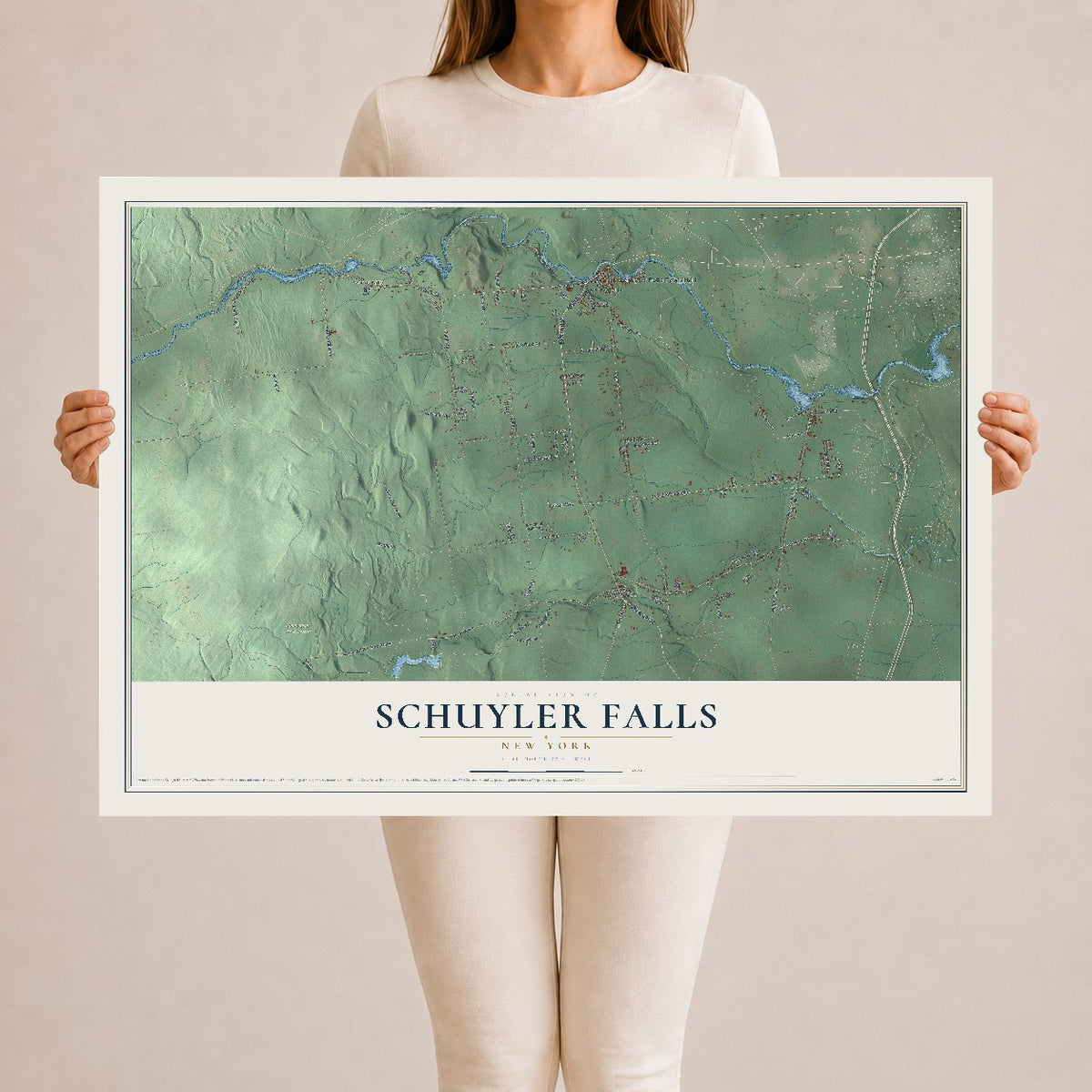 Schuyler Falls, New York map print, 24" x 36" Archival Matte Print mockup