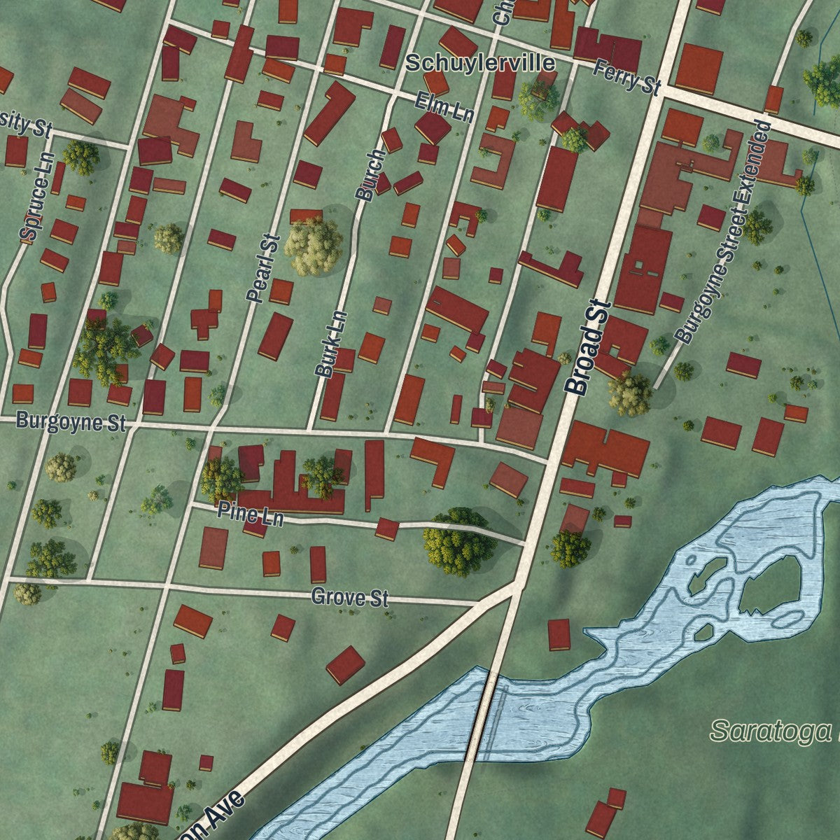 Close-up 1 of the Schuylerville, New York map artwork