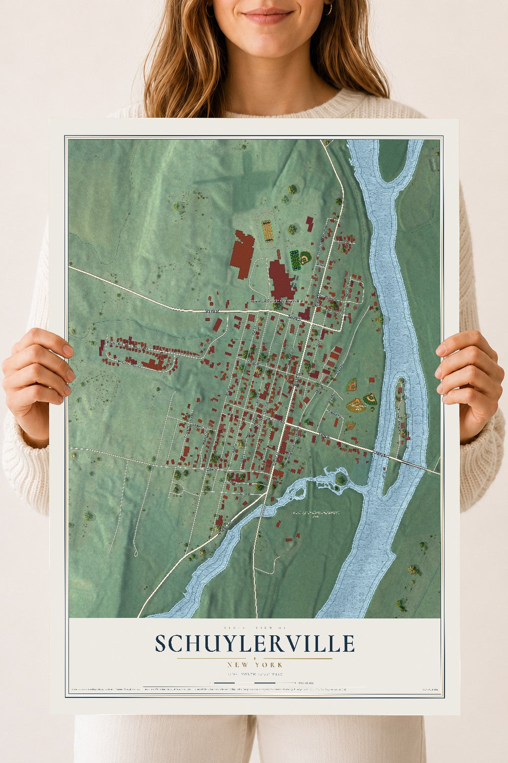 Schuylerville, New York map print, 18" x 24" Archival Matte Print mockup