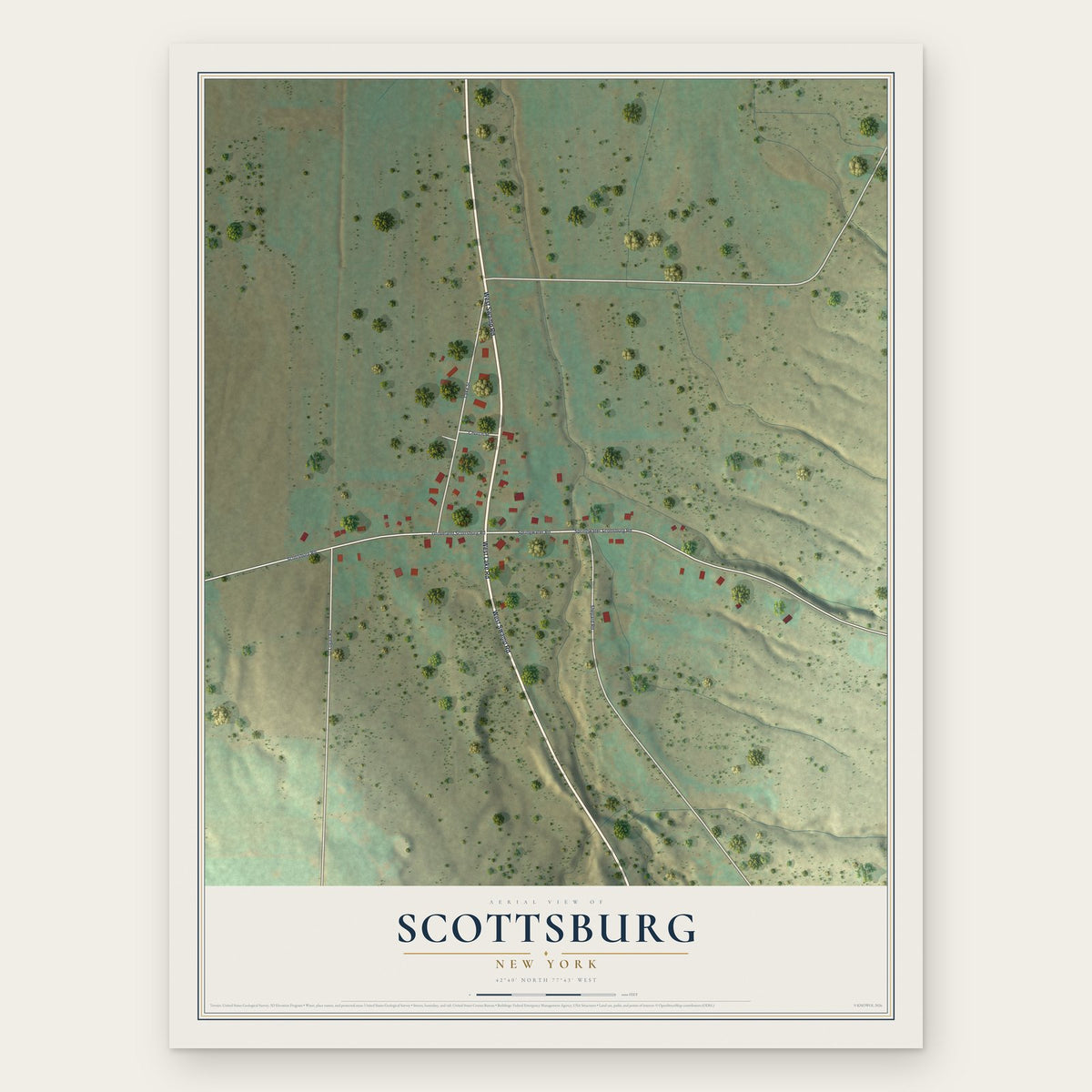 Scottsburg, New York map print, the full design