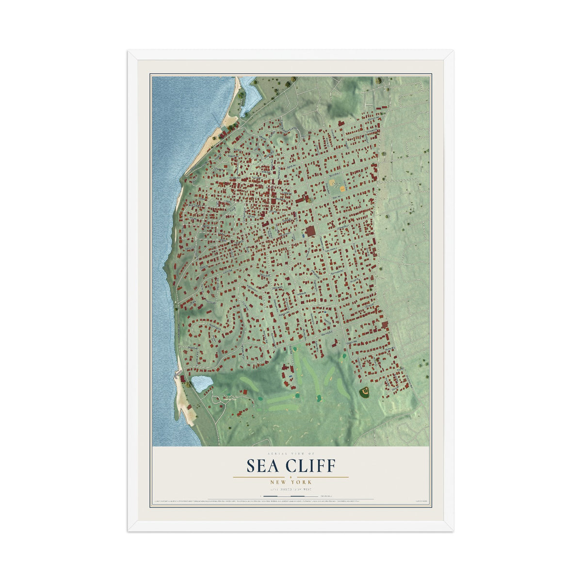 Sea Cliff, New York map print, 12" x 18" W/ White Ayous Wood Frame mockup