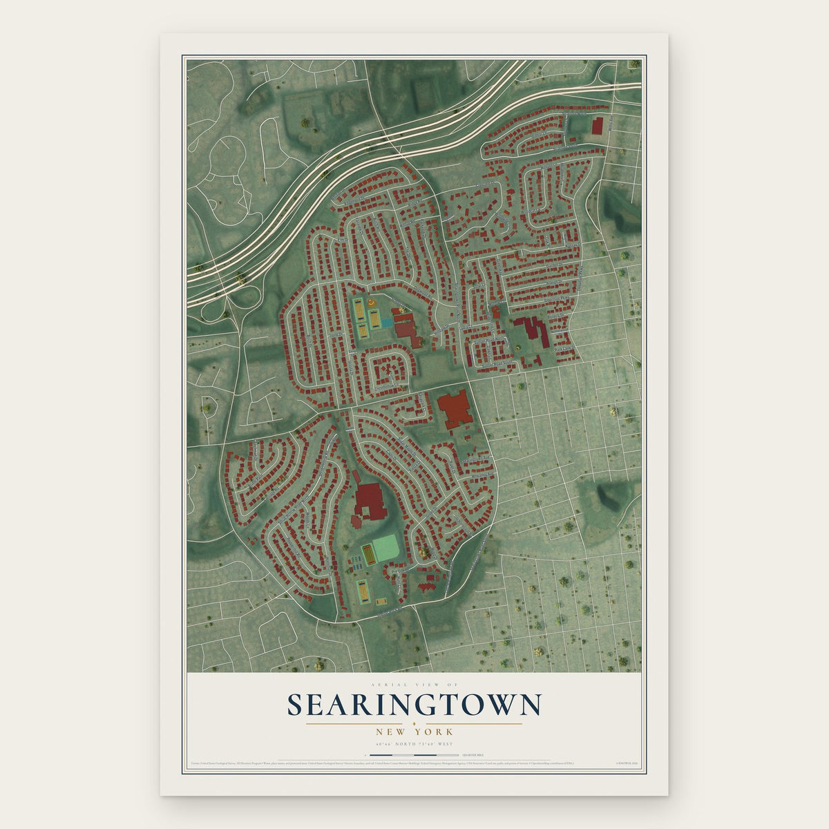 Searingtown, New York map print, the full design