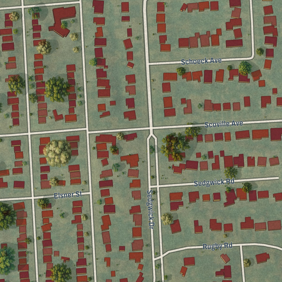 Close-up of the map of Sedgwick, New York print showing street and building detail