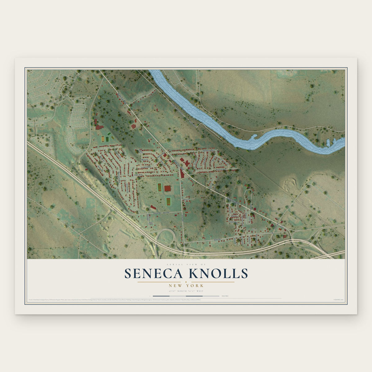 Seneca Knolls, New York map print, the full design