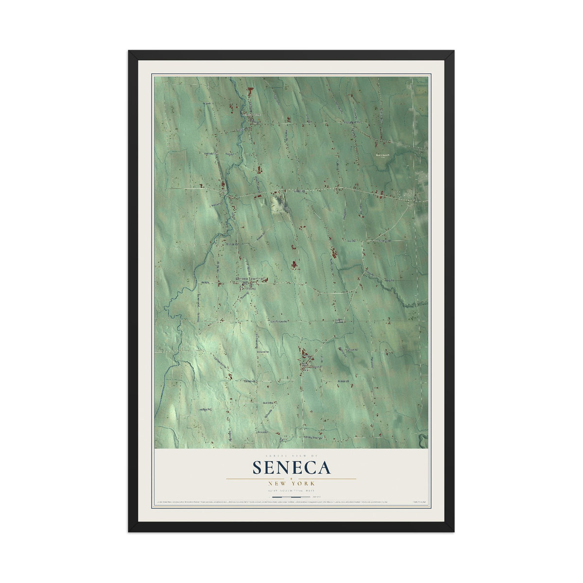 Seneca, New York map print, 12" x 18" W/ Black Ayous Wood Frame mockup