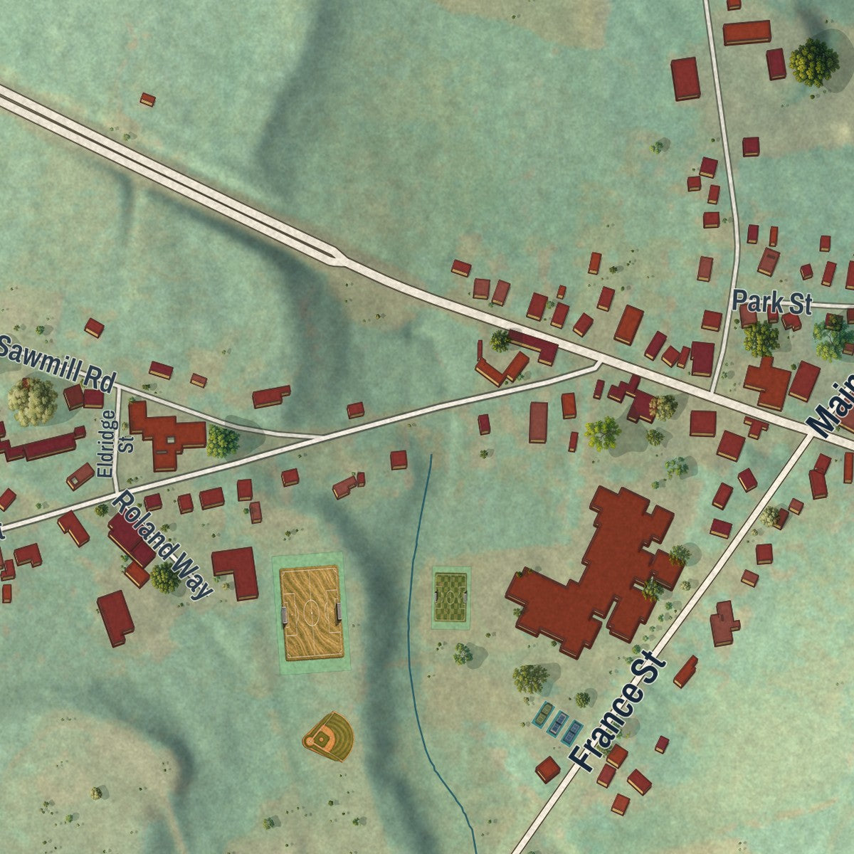 Close-up of the map of Sharon Springs, New York print showing street and building detail
